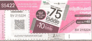 Sthree sakthi Weekly Lottery SS-422 02.07.2024