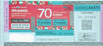 Akshaya Weekly Lottery AK-670 29.09.2024