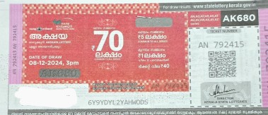 Akshaya Weekly Lottery held on 08.12.2024