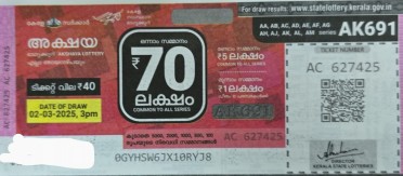 Akshaya Weekly Lottery held on 02.03.2025